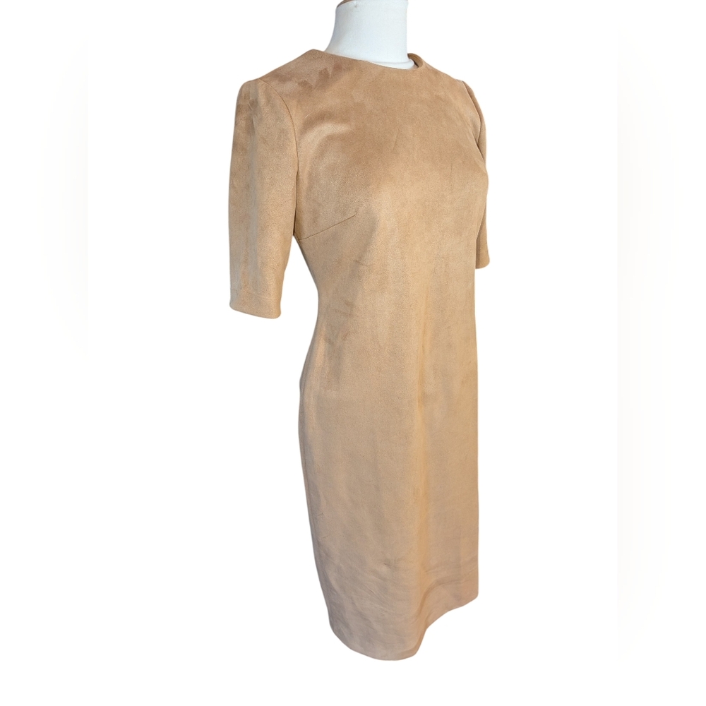 Anne Klein Tan Faux Suede 3/4 Sleeve Midi Dress Size 6 Like New - Picture 4 of 9